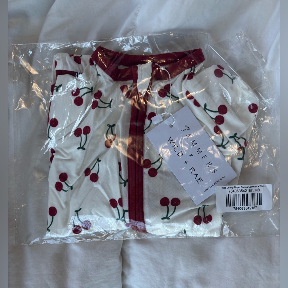 In My Jammers x Wild + Rae Red Cherry Zipper Romper NB